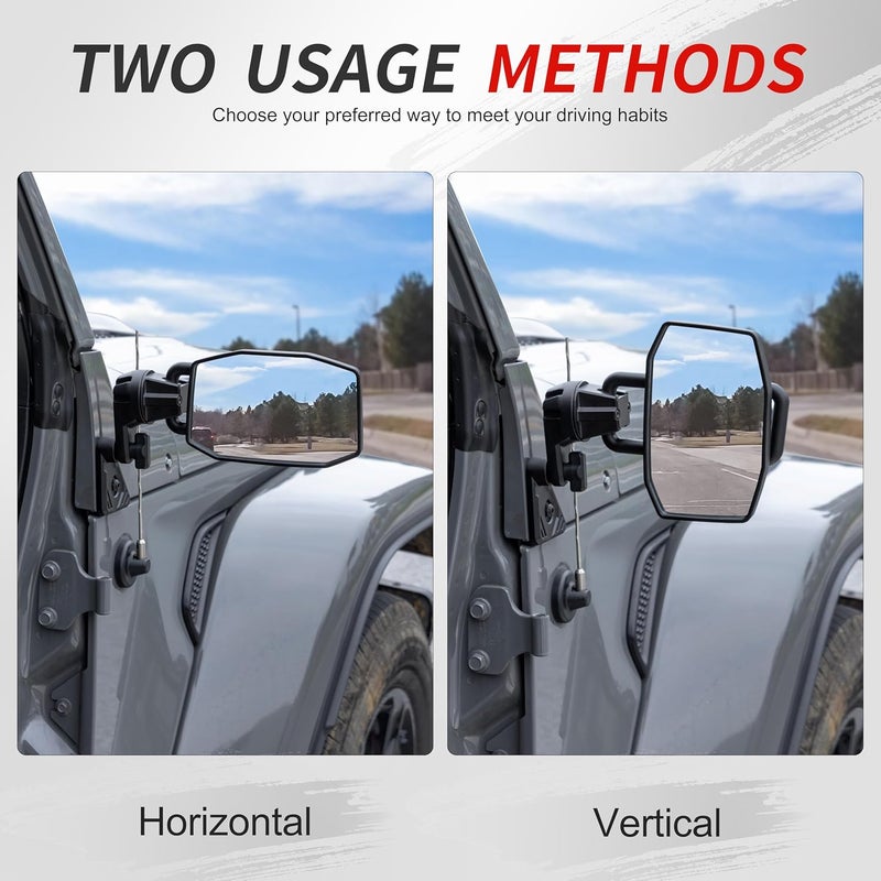 GEVINFA Mirrors Doors Off Compatible with Jeep Wrangler JL and Gladiator JT 2018-2026, 2026 New Launch Quick Release wrangler JL Mirrors No Wobble & Quick Removal Knob (Patented) - Image 3